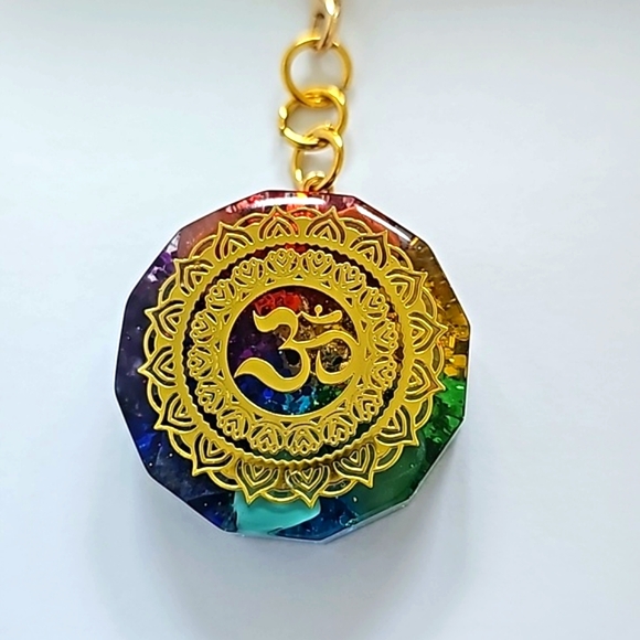 OM 🕉 Organite Chakra Energy Keychain Bag 👜🎒 Charm ~ Protect Purify Reiki - Picture 4 of 12